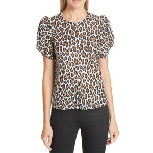 A.L.C. leopard print lightweight puff sleeve top